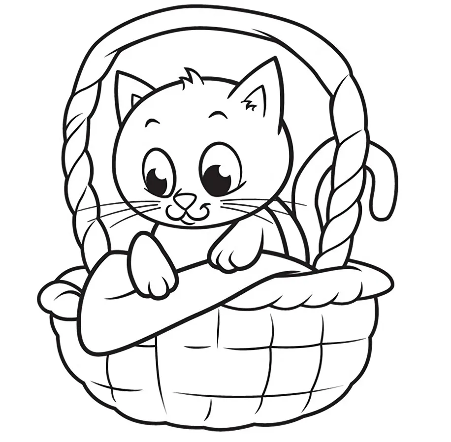 Sweet Kitty in a Basket Cat Coloring Pages
