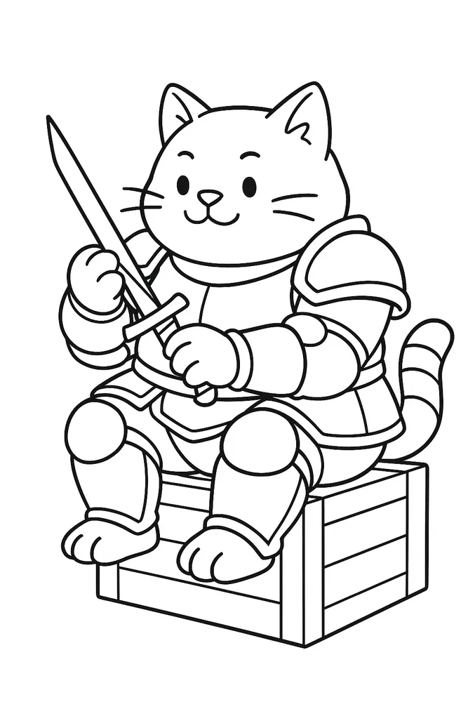 Brave Knight Cat: Adorable Warrior Cat Coloring Pages