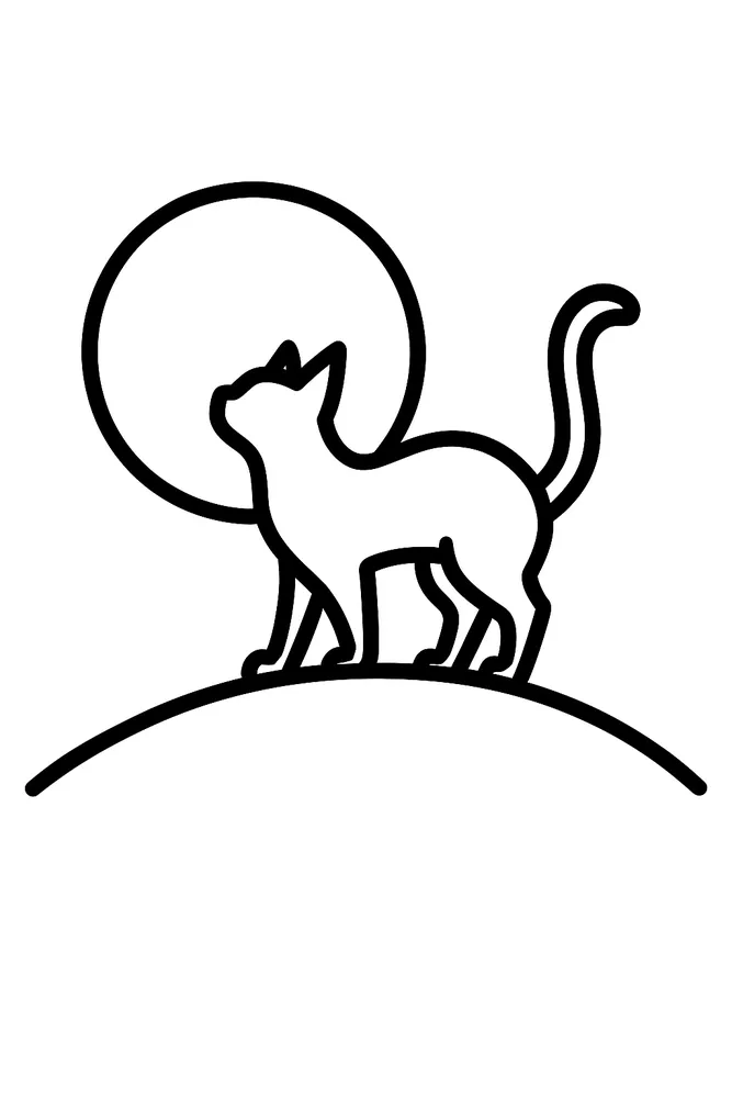 Cat Silhouette and Moon: Spooky Cat Coloring Pages