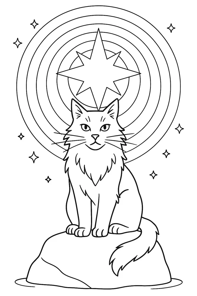 Mystical Star Cat Coloring Pages